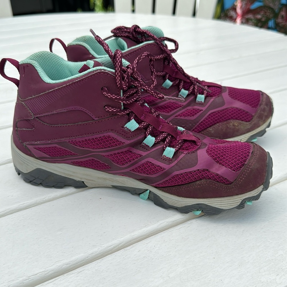 MERRELL MOAB WATERPROOF SELECT DRY HIKING BOOTS US 7 PURPLE PINK BLUE